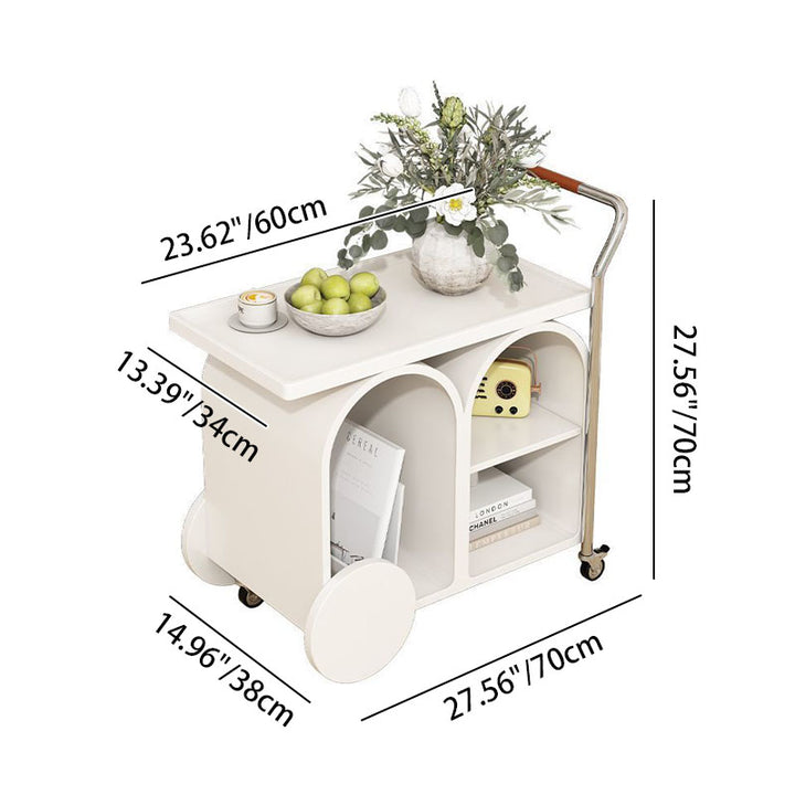Zeitgenössischer kreativer Holztisch aus Edelstahl, mobiler, gebogener, rechteckiger Beistelltisch mit 3 Ebenen für das Wohnzimmer 