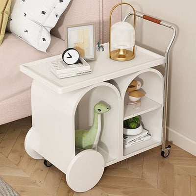 Contemporary Creative Wood Board Stainless Steel Mobile Curved Rectangular Side Table 3-Tier For Living Room