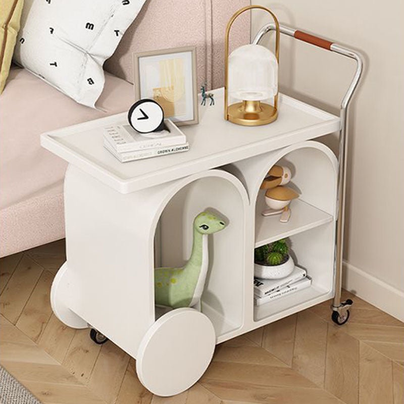 Contemporary Creative Wood Board Stainless Steel Mobile Curved Rectangular Side Table 3-Tier For Living Room