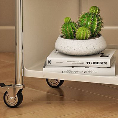 Contemporary Creative Wood Board Stainless Steel Mobile Curved Rectangular Side Table 3-Tier For Living Room