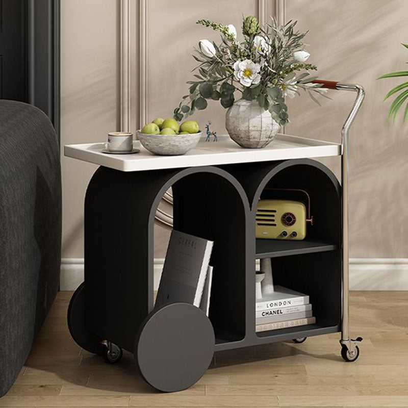 Contemporary Creative Wood Board Stainless Steel Mobile Curved Rectangular Side Table 3-Tier For Living Room