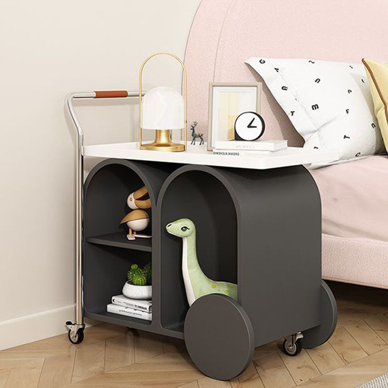 Contemporary Creative Wood Board Stainless Steel Mobile Curved Rectangular Side Table 3-Tier For Living Room