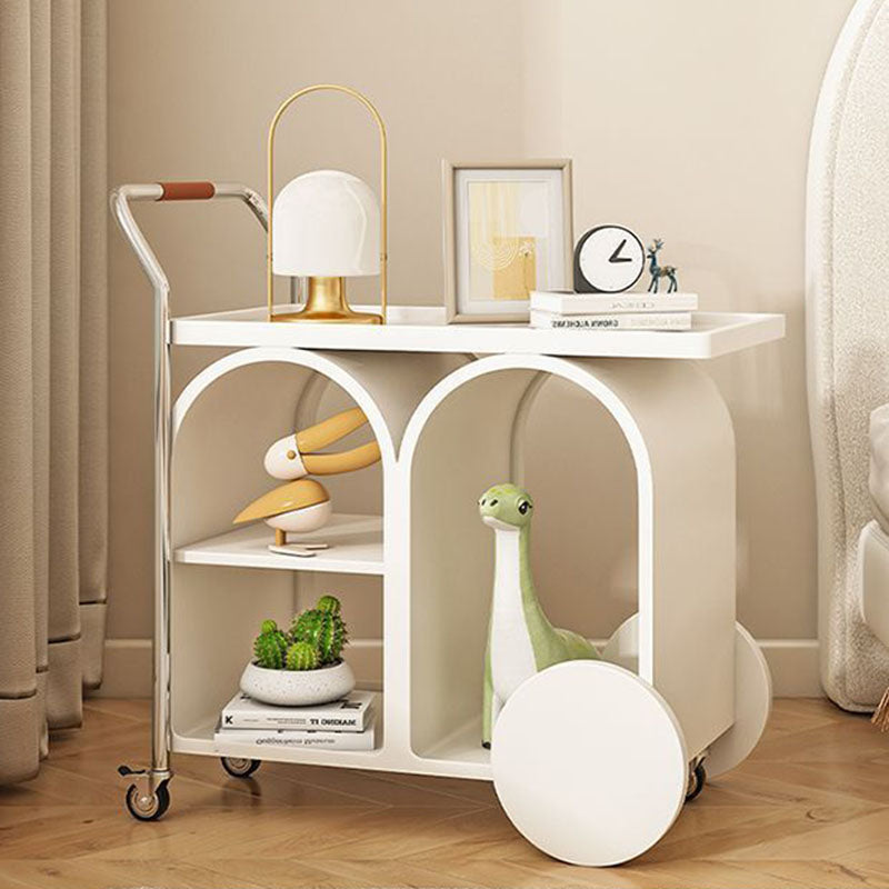 Contemporary Creative Wood Board Stainless Steel Mobile Curved Rectangular Side Table 3-Tier For Living Room