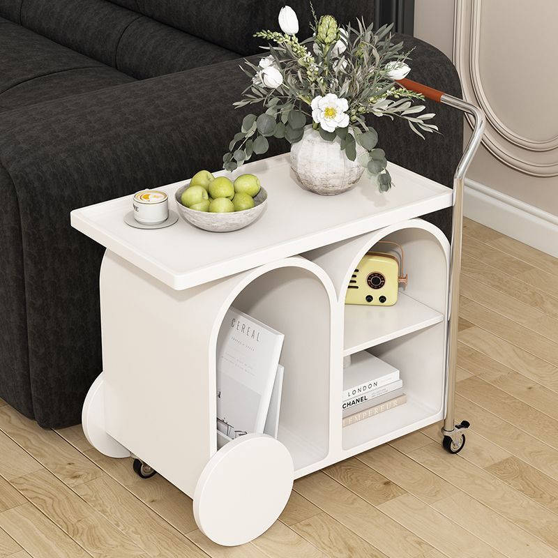 Contemporary Creative Wood Board Stainless Steel Mobile Curved Rectangular Side Table 3-Tier For Living Room