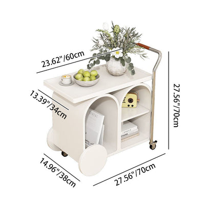 Contemporary Creative Wood Board Stainless Steel Mobile Curved Rectangular Side Table 3-Tier For Living Room