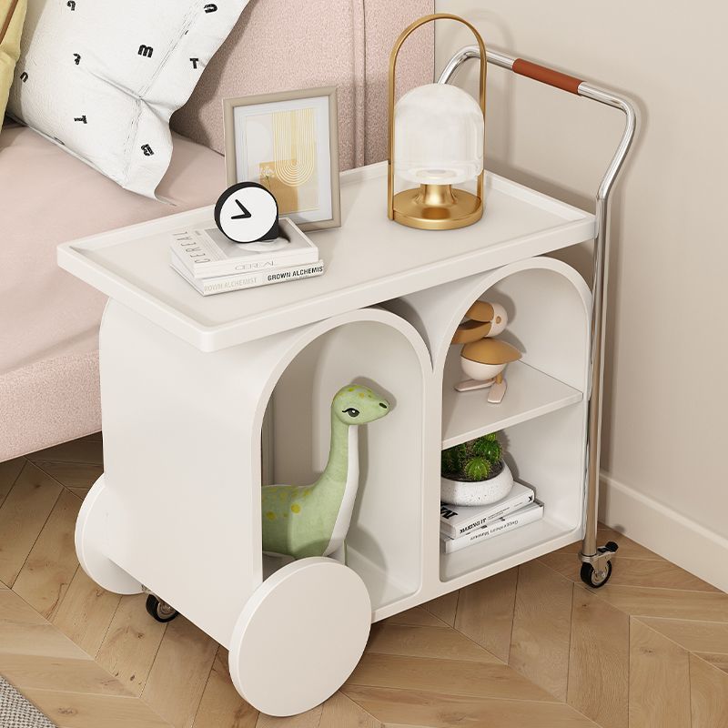 Contemporary Creative Wood Board Stainless Steel Mobile Curved Rectangular Side Table 3-Tier For Living Room