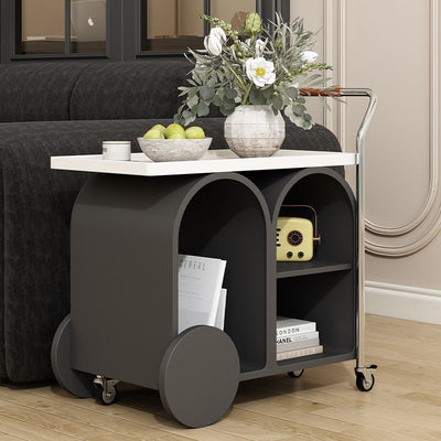 Contemporary Creative Wood Board Stainless Steel Mobile Curved Rectangular Side Table 3-Tier For Living Room