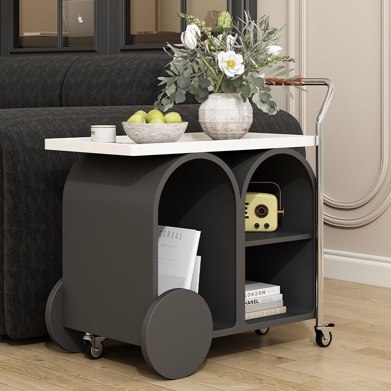 Contemporary Creative Wood Board Stainless Steel Mobile Curved Rectangular Side Table 3-Tier For Living Room