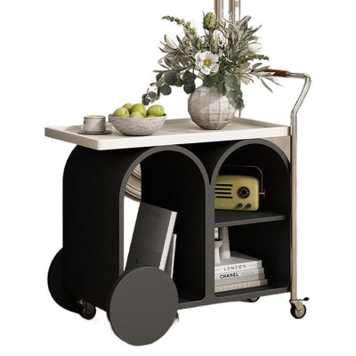 Contemporary Creative Wood Board Stainless Steel Mobile Curved Rectangular Side Table 3-Tier For Living Room