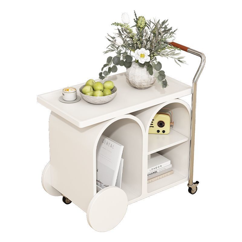 Contemporary Creative Wood Board Stainless Steel Mobile Curved Rectangular Side Table 3-Tier For Living Room