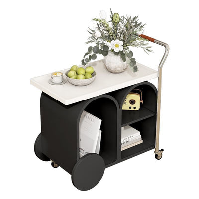 Contemporary Creative Wood Board Stainless Steel Mobile Curved Rectangular Side Table 3-Tier For Living Room