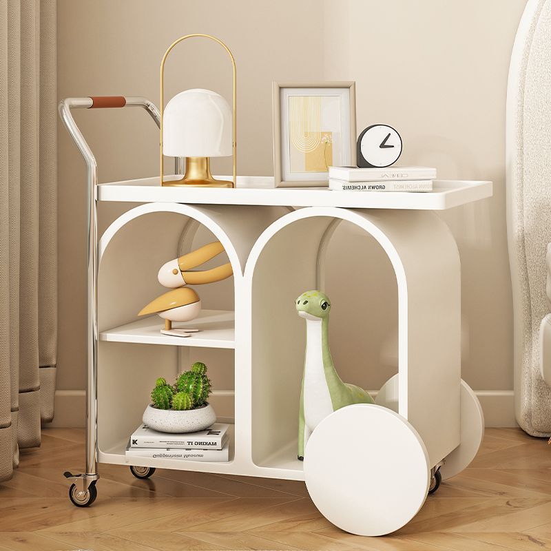 Contemporary Creative Wood Board Stainless Steel Mobile Curved Rectangular Side Table 3-Tier For Living Room