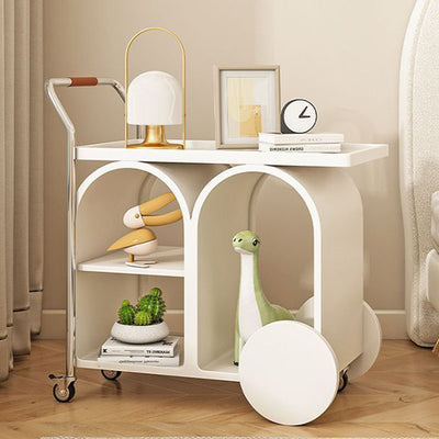 Contemporary Creative Wood Board Stainless Steel Mobile Curved Rectangular Side Table 3-Tier For Living Room