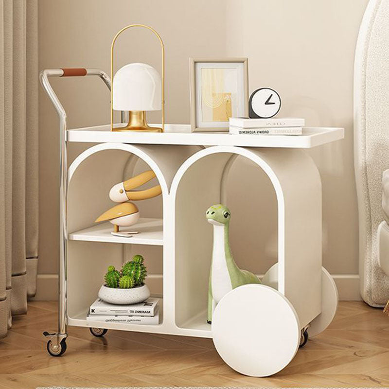 Contemporary Creative Wood Board Stainless Steel Mobile Curved Rectangular Side Table 3-Tier For Living Room