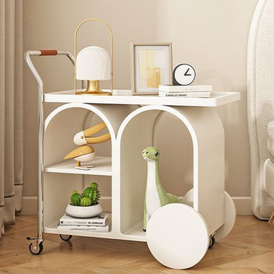 Contemporary Creative Wood Board Stainless Steel Mobile Curved Rectangular Side Table 3-Tier For Living Room