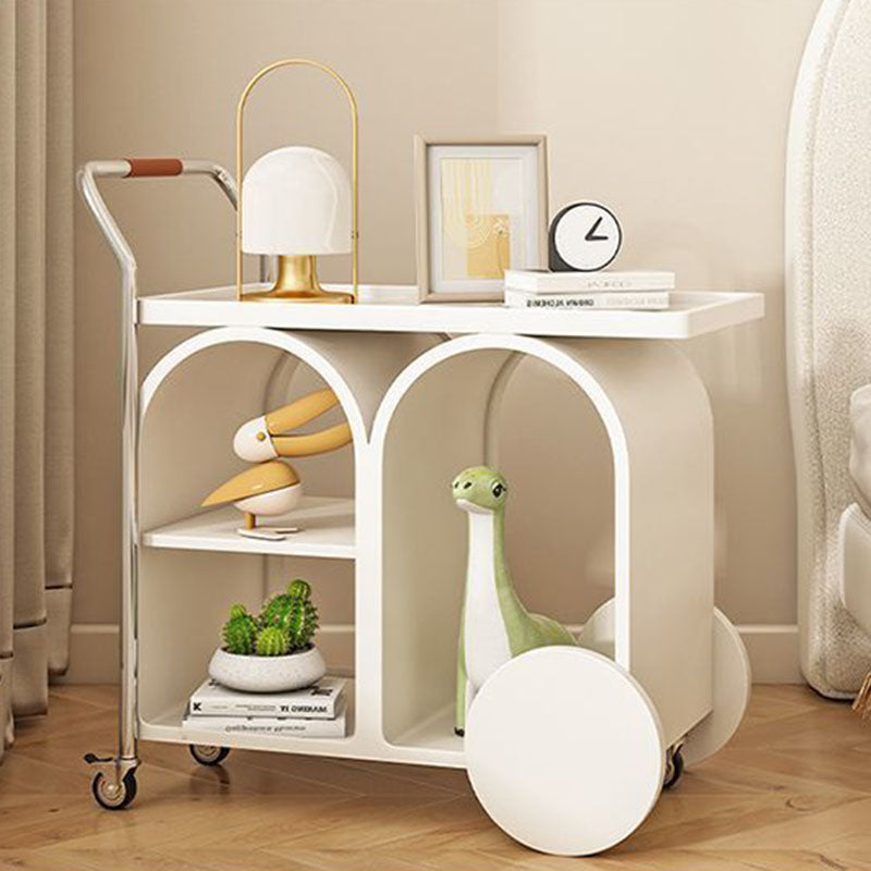 Contemporary Creative Wood Board Stainless Steel Mobile Curved Rectangular Side Table 3-Tier For Living Room