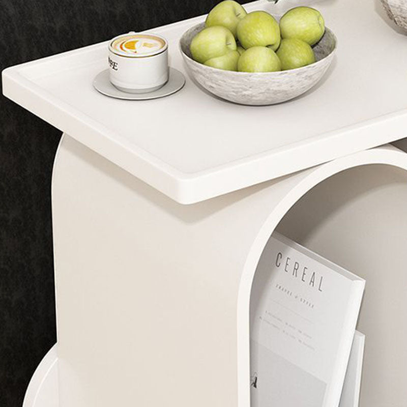 Contemporary Creative Wood Board Stainless Steel Mobile Curved Rectangular Side Table 3-Tier For Living Room