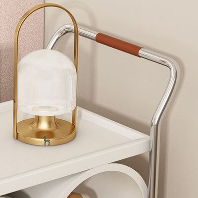 Contemporary Creative Wood Board Stainless Steel Mobile Curved Rectangular Side Table 3-Tier For Living Room