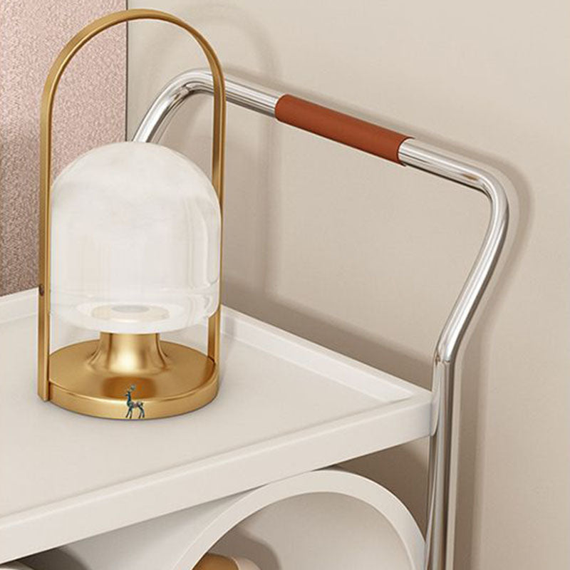 Contemporary Creative Wood Board Stainless Steel Mobile Curved Rectangular Side Table 3-Tier For Living Room