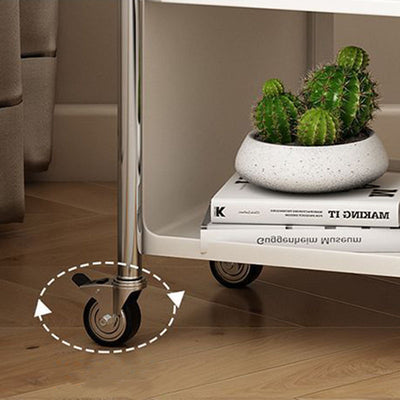 Contemporary Creative Wood Board Stainless Steel Mobile Curved Rectangular Side Table 3-Tier For Living Room