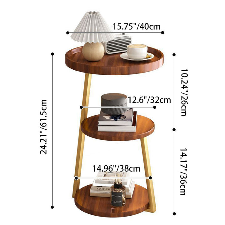 Zeitgenössischer skandinavischer Holzpaneel-Metall-Rundtisch 3-stufig für das Wohnzimmer 