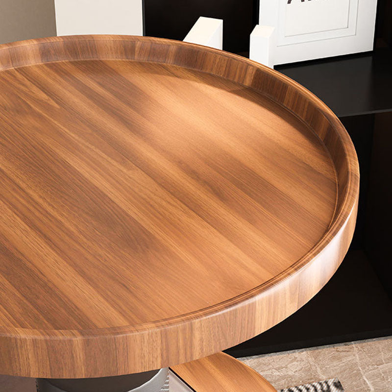 Contemporary Scandinavian Wood Panel Metal Round End Table 3-Tier For Living Room