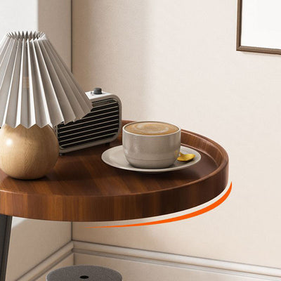 Contemporary Scandinavian Wood Panel Metal Round End Table 3-Tier For Living Room