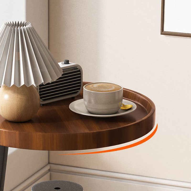 Contemporary Scandinavian Wood Panel Metal Round End Table 3-Tier For Living Room