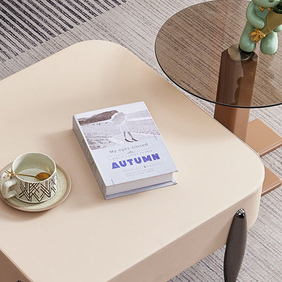 Contemporary Scandinavian Carbon Steel Sintered Stone Tempered Glass Faux Leather Round Square Side Table 1-Tier For Living Room