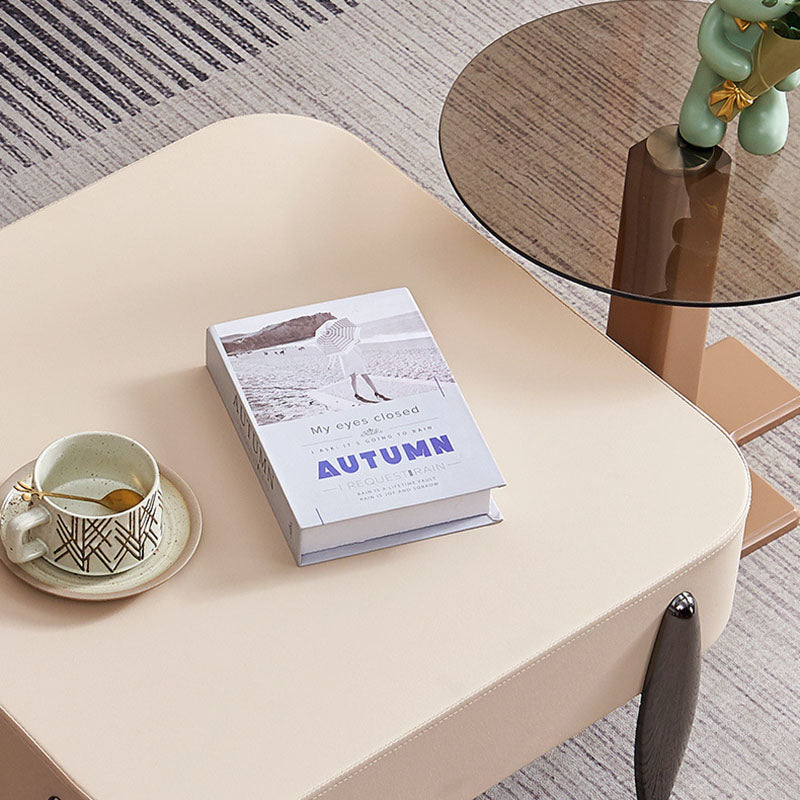 Contemporary Scandinavian Carbon Steel Sintered Stone Tempered Glass Faux Leather Round Square Side Table 1-Tier For Living Room