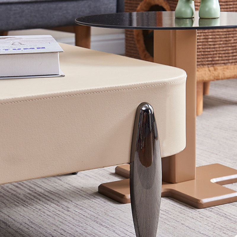 Contemporary Scandinavian Carbon Steel Sintered Stone Tempered Glass Faux Leather Round Square Side Table 1-Tier For Living Room