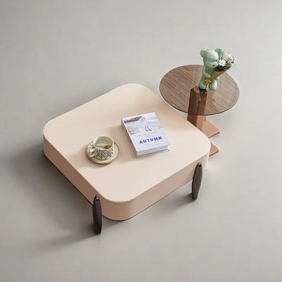 Contemporary Scandinavian Carbon Steel Sintered Stone Tempered Glass Faux Leather Round Square Side Table 1-Tier For Living Room