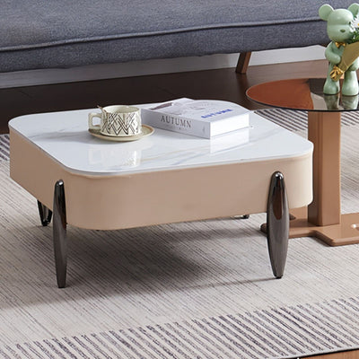 Contemporary Scandinavian Carbon Steel Sintered Stone Tempered Glass Faux Leather Round Square Side Table 1-Tier For Living Room