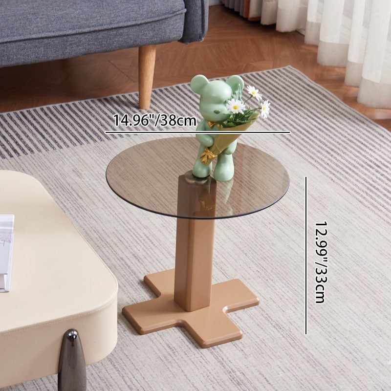 Contemporary Scandinavian Carbon Steel Sintered Stone Tempered Glass Faux Leather Round Square Side Table 1-Tier For Living Room