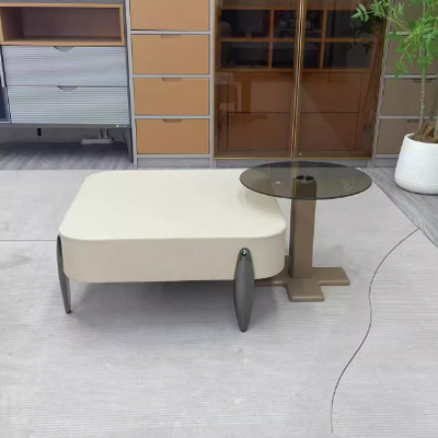 Contemporary Scandinavian Carbon Steel Sintered Stone Tempered Glass Faux Leather Round Square Side Table 1-Tier For Living Room