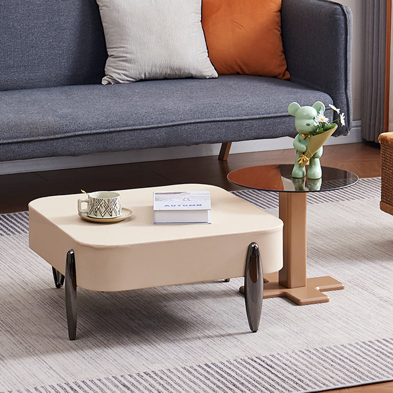 Contemporary Scandinavian Carbon Steel Sintered Stone Tempered Glass Faux Leather Round Square Side Table 1-Tier For Living Room