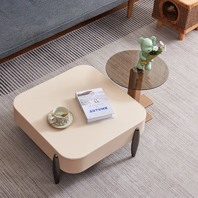 Contemporary Scandinavian Carbon Steel Sintered Stone Tempered Glass Faux Leather Round Square Side Table 1-Tier For Living Room