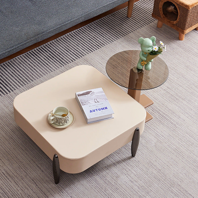 Contemporary Scandinavian Carbon Steel Sintered Stone Tempered Glass Faux Leather Round Square Side Table 1-Tier For Living Room