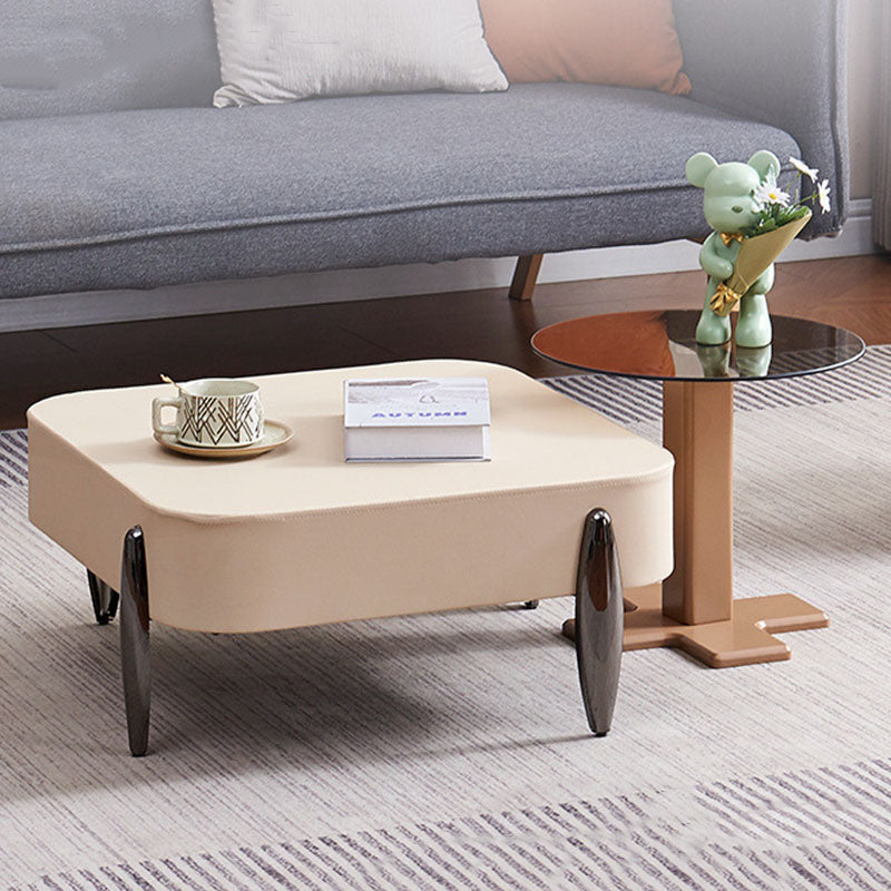 Contemporary Scandinavian Carbon Steel Sintered Stone Tempered Glass Faux Leather Round Square Side Table 1-Tier For Living Room