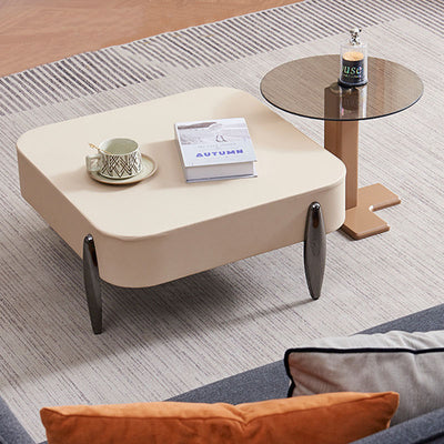 Contemporary Scandinavian Carbon Steel Sintered Stone Tempered Glass Faux Leather Round Square Side Table 1-Tier For Living Room