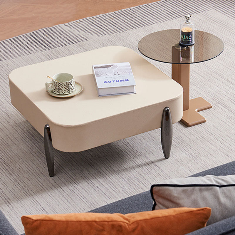 Contemporary Scandinavian Carbon Steel Sintered Stone Tempered Glass Faux Leather Round Square Side Table 1-Tier For Living Room