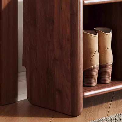 Modern Minimalist Solid Wood PU Leather Rounded Rectangle Shoe Bench 2-Tier For Living Room