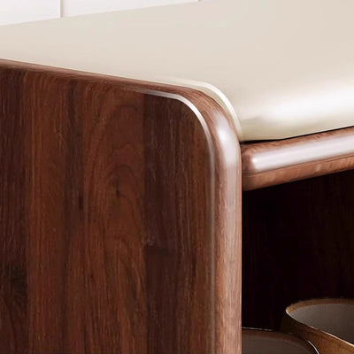 Modern Minimalist Solid Wood PU Leather Rounded Rectangle Shoe Bench 2-Tier For Living Room