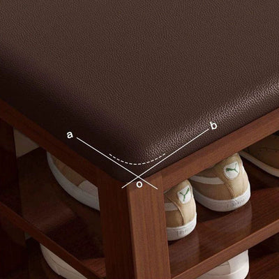 Traditional Chinese Faux Leather Solid Wood MDF Rounded Rectangle Shoe Bench 2-Tier For Living Room