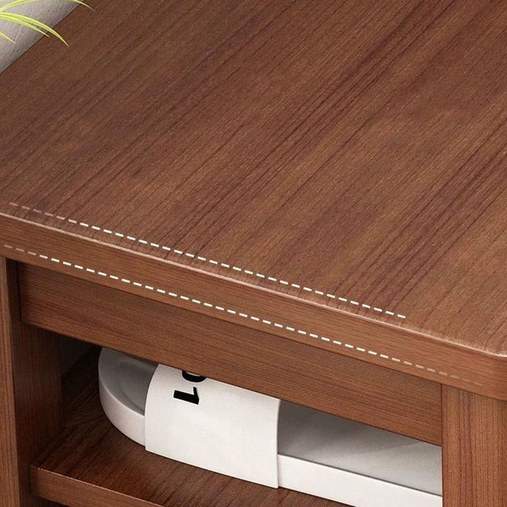 Banc à chaussures rectangulaire arrondi à 2 niveaux en faux cuir traditionnel chinois, bois massif et MDF pour salon 