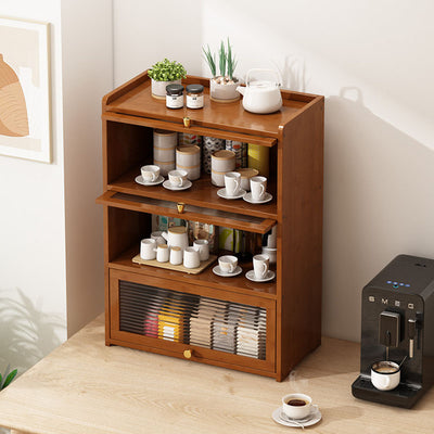 Traditional Chinese Bamboo Acrylic Rectangular Storage Cabinet 2/3/4-Tier For Living Room