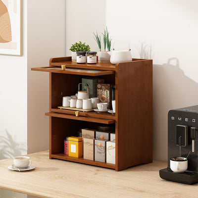 Traditional Chinese Bamboo Acrylic Rectangular Storage Cabinet 2/3/4-Tier For Living Room