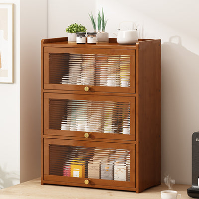 Traditional Chinese Bamboo Acrylic Rectangular Storage Cabinet 2/3/4-Tier For Living Room