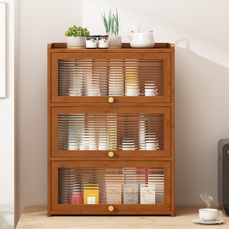 Traditional Chinese Bamboo Acrylic Rectangular Storage Cabinet 2/3/4-Tier For Living Room