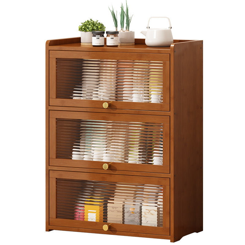 Traditional Chinese Bamboo Acrylic Rectangular Storage Cabinet 2/3/4-Tier For Living Room